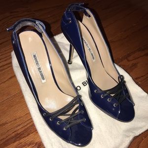 Manolo Blahnik Blue Patent Leather Heels